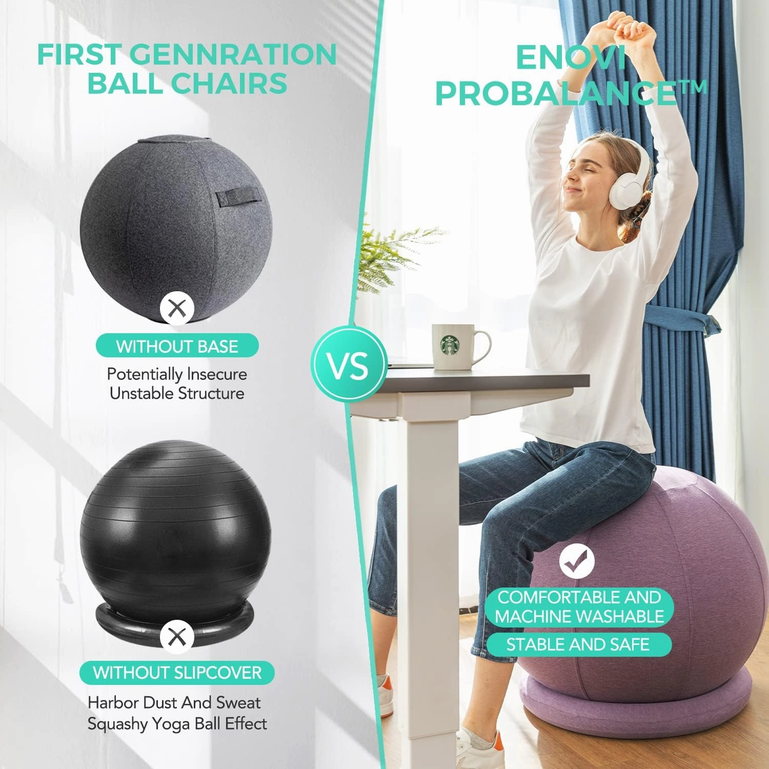 ProBalanceΩ Ball Chair, Yoga Ball Chair Exercise Ball Chair with Slipcover and Base for Home Office Desk, Birthing & Pregnancy, Stability Ball & Balance Ball Seat to Relieve Back Pain, Multiple color size