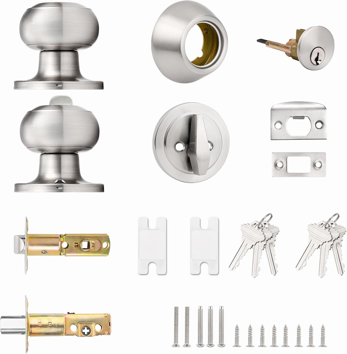 Probrico 1 Pack Entry Door Knob Set with Single Cylinder Deadbolt Combo Set, Keyed Alike Brushed Nickel Door Knobs with Lock and Keys for Entrance Front Door
