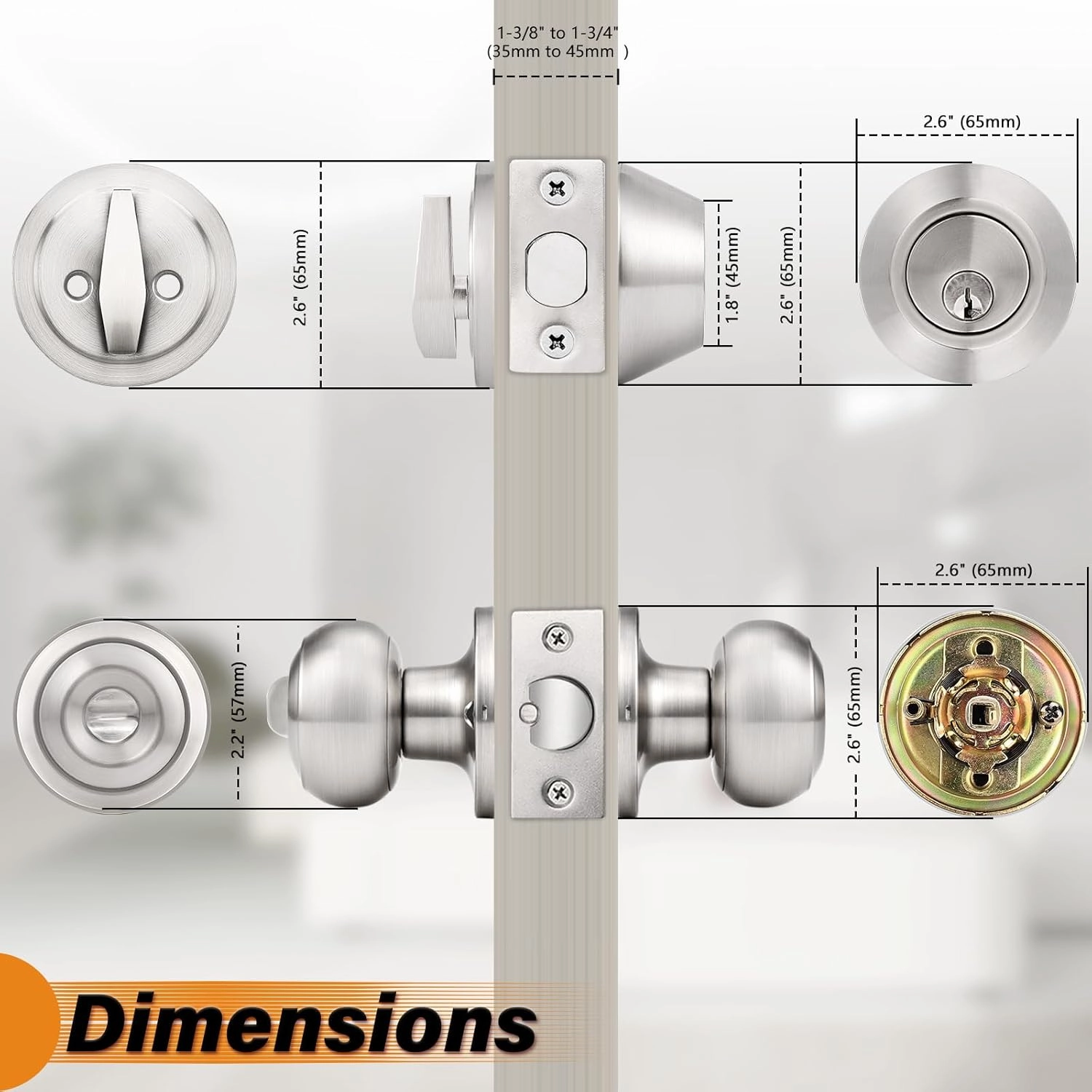 Probrico 1 Pack Entry Door Knob Set with Single Cylinder Deadbolt Combo Set, Keyed Alike Brushed Nickel Door Knobs with Lock and Keys for Entrance Front Door