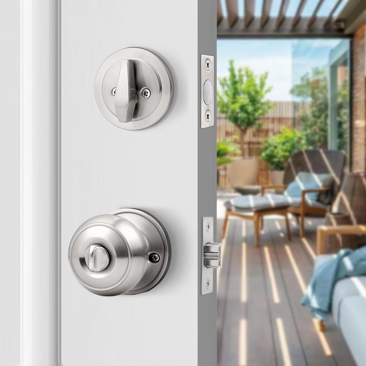 Probrico 1 Pack Entry Door Knob Set with Single Cylinder Deadbolt Combo Set, Keyed Alike Brushed Nickel Door Knobs with Lock and Keys for Entrance Front Door