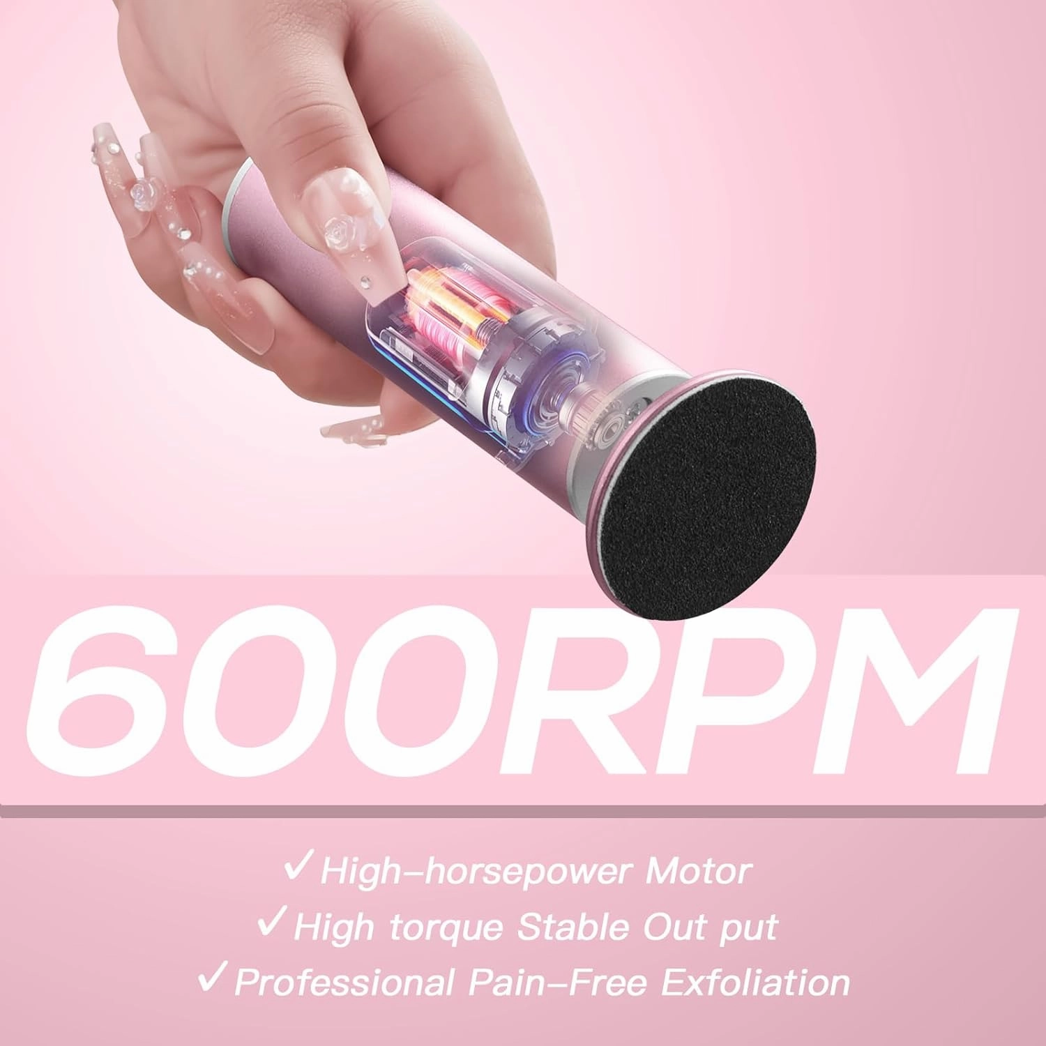 Professional Electric Foot File, Adjustable Rotatable Electronic Foot Dead Skin Remover Callus Remover Tool for Home & Nail Salon with 60 pcs Replacement Sandpaper Disk,Pink