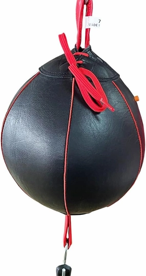 Professional Leather Double End Boxing Bag with Bungee Cords for Boxing, MMA, Muay Thai, Fitness Speed Dodge Reflex Ball, Floor to Ceiling Training