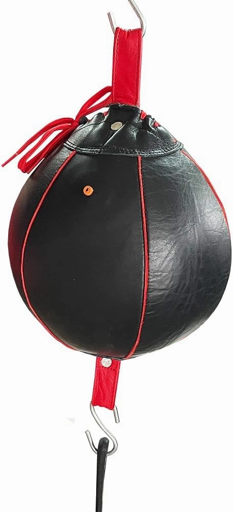 Professional Leather Double End Boxing Bag with Bungee Cords for Boxing, MMA, Muay Thai, Fitness Speed Dodge Reflex Ball, Floor to Ceiling Training