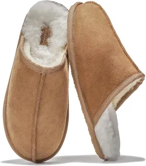 Project Cloud Men's Sheepskin & Memory Foam Scuff Slippers - Non-Slip Dyed Sheep Fur - Colin, CHSTNUT, 9