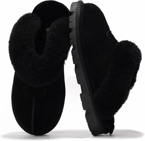 Project Cloud House Slippers for Women - Genuine Leather & Natural Fur Lining Fluffy Slippers - Cozy Memory Foam Womens Shoes (Hedy)
