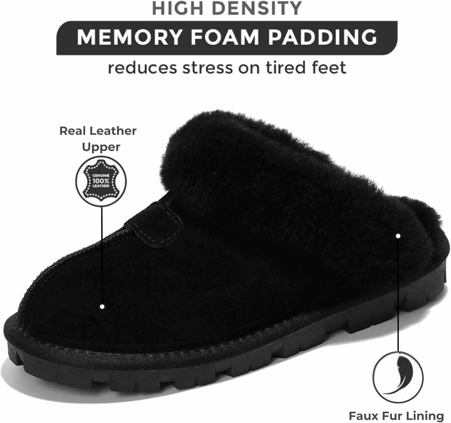 Project Cloud House Slippers for Women - Genuine Leather & Natural Fur Lining Fluffy Slippers - Cozy Memory Foam Womens Shoes (Hedy)