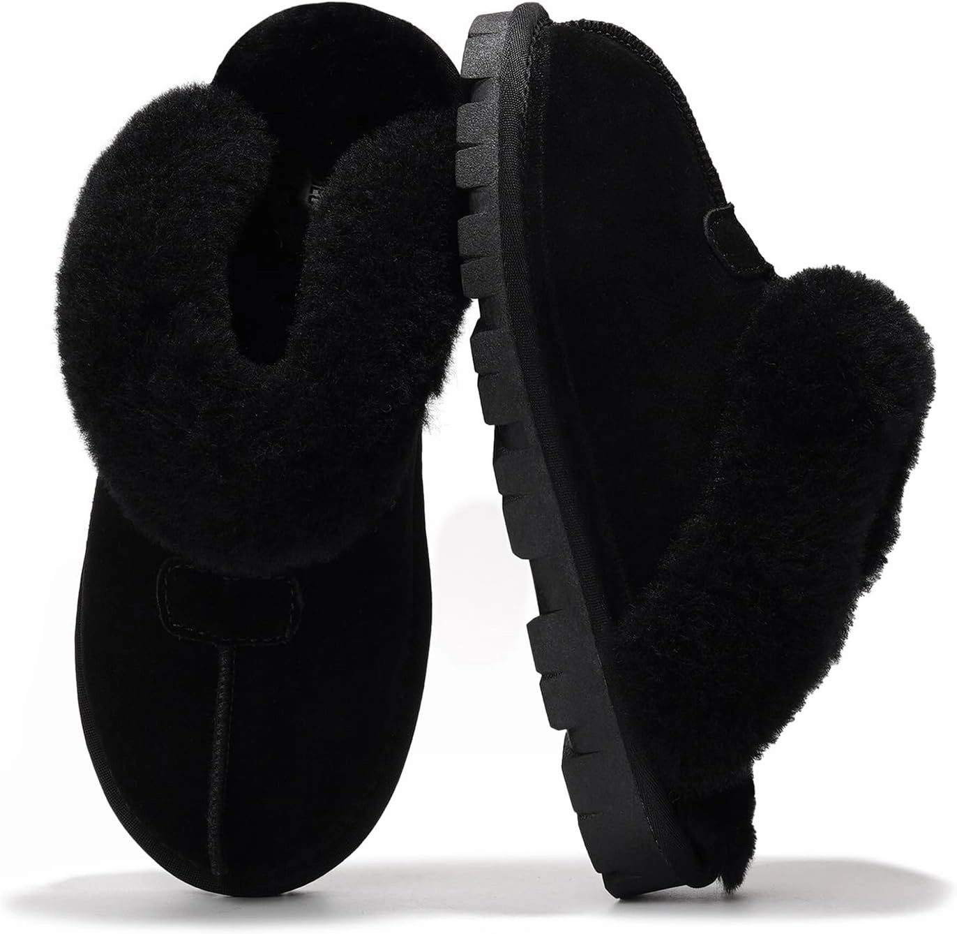 Project Cloud House Slippers for Women - Genuine Leather & Natural Fur Lining Fluffy Slippers - Cozy Memory Foam Womens Shoes (Hedy)
