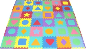 ProSource Kids Foam Puzzle Floor Play Mat with Shapes & Colors 36 Tiles, 12"x12" and 24 Borders