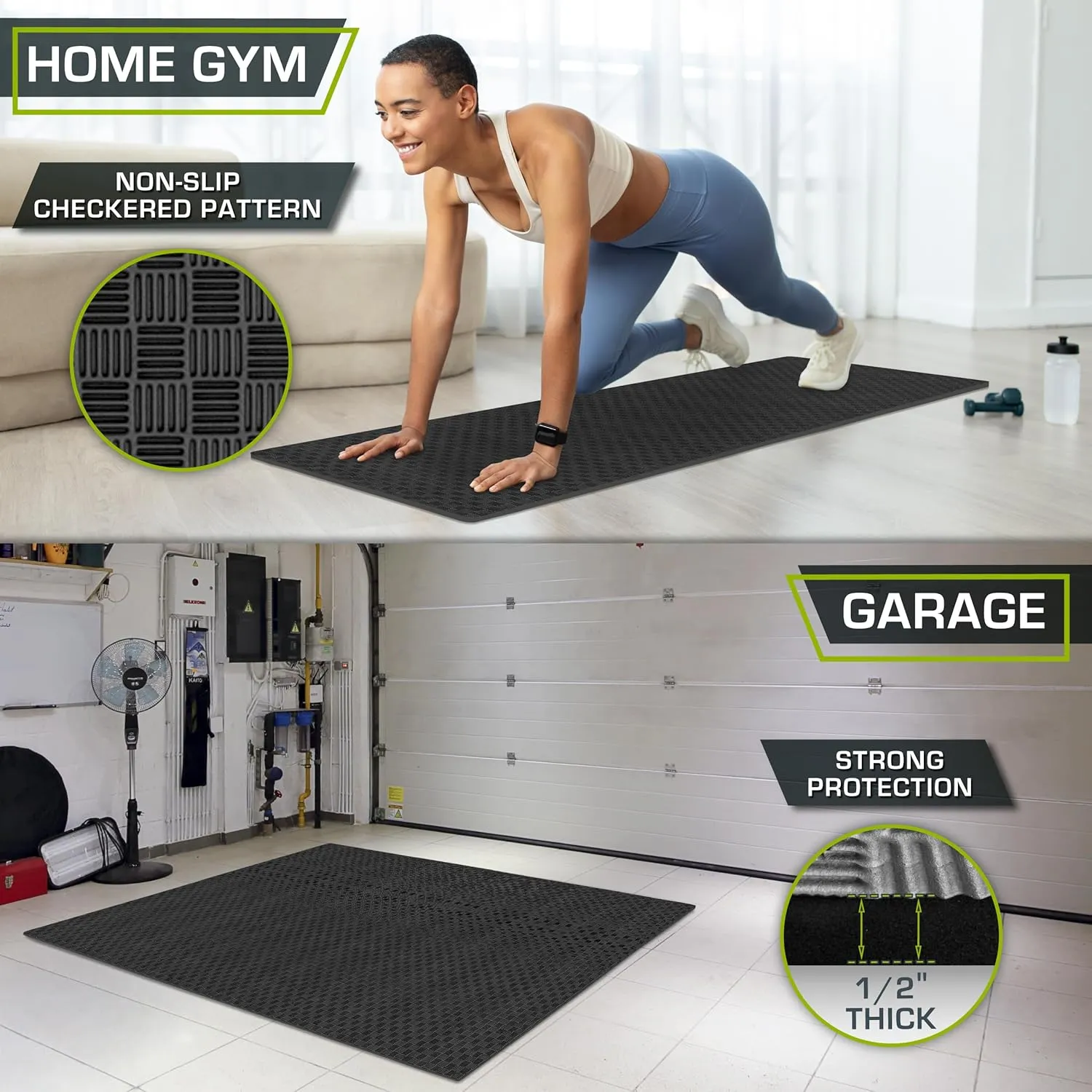 ProsourceFit Exercise Puzzle Mat 1-in, Checkered EVA Foam Floor Tiles w/ Non-Slip Texture, Gym Mat w/ Interlocking Foam Tiles for Adjustable Surface, Shock Absorbing, Waterproof Gym Flooring, Grey