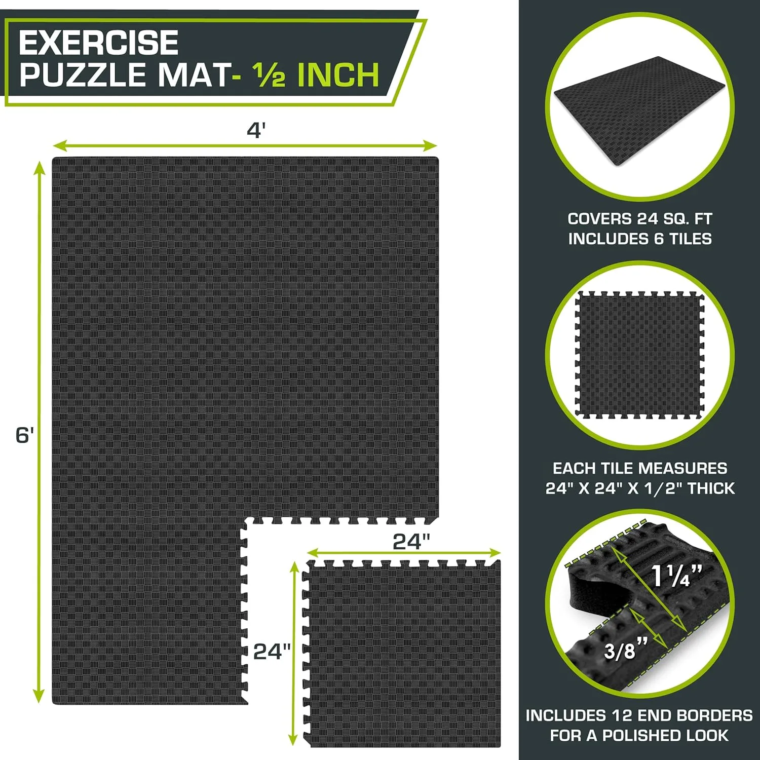 ProsourceFit Exercise Puzzle Mat 1-in, Checkered EVA Foam Floor Tiles w/ Non-Slip Texture, Gym Mat w/ Interlocking Foam Tiles for Adjustable Surface, Shock Absorbing, Waterproof Gym Flooring, Grey