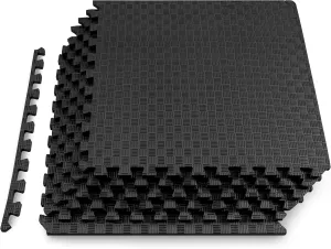 ProsourceFit Exercise Puzzle Mat 1-in, Checkered EVA Foam Floor Tiles w/ Non-Slip Texture, Gym Mat w/ Interlocking Foam Tiles for Adjustable Surface, Shock Absorbing, Waterproof Gym Flooring, Grey