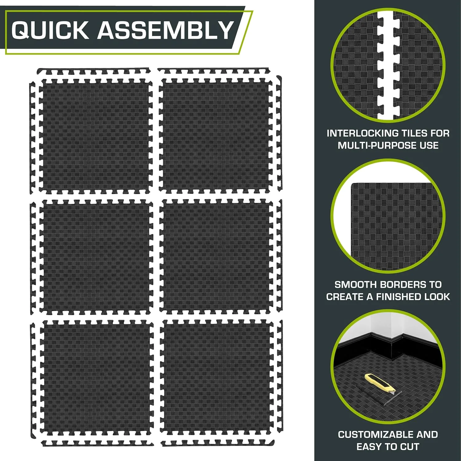 ProsourceFit Exercise Puzzle Mat 1-in, Checkered EVA Foam Floor Tiles w/ Non-Slip Texture, Gym Mat w/ Interlocking Foam Tiles for Adjustable Surface, Shock Absorbing, Waterproof Gym Flooring, Grey