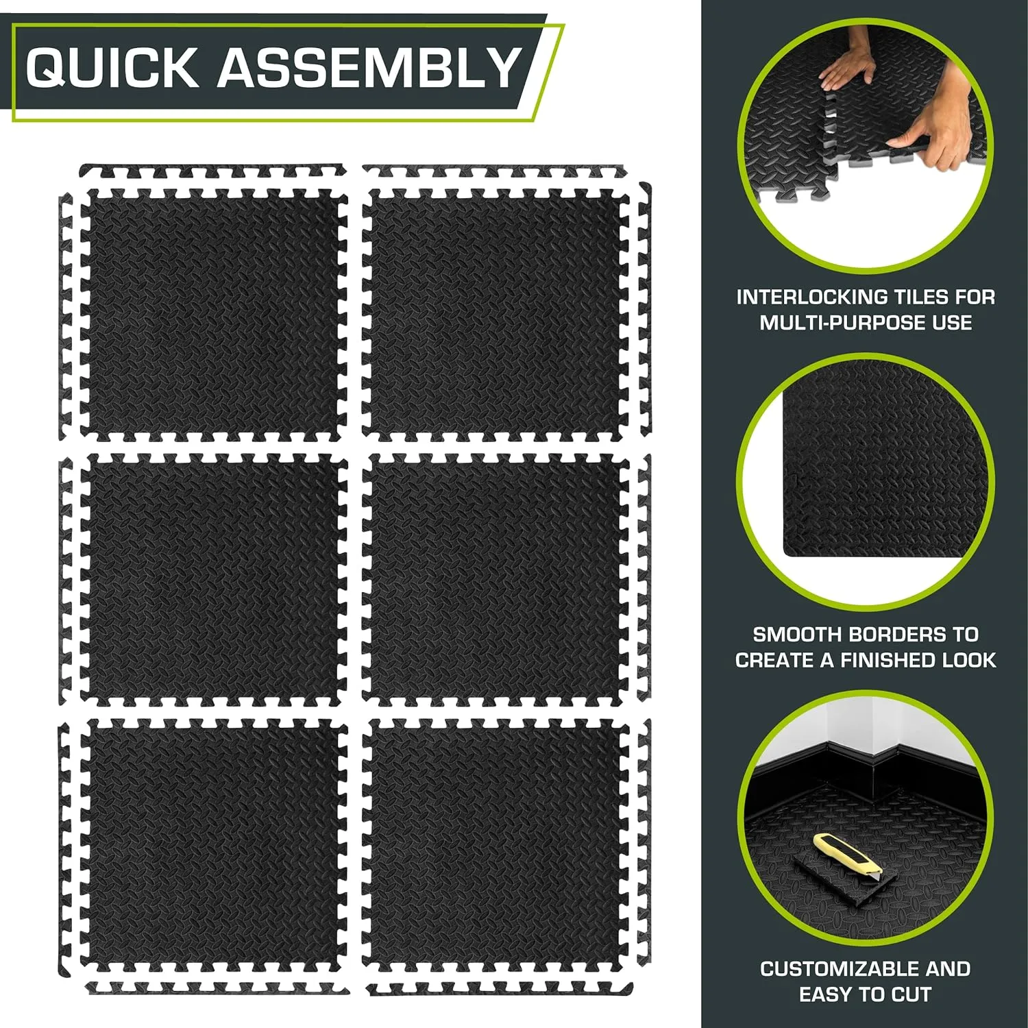 ProsourceFit Puzzle Exercise Mat ½ in, EVA Interlocking Foam Floor Tiles for Home Gym, Mat for Home Workout Equipment, Floor Padding for Kids, Grey, 24 in x 24 in x ½ in, 144 Sq Ft - 36 Tiles