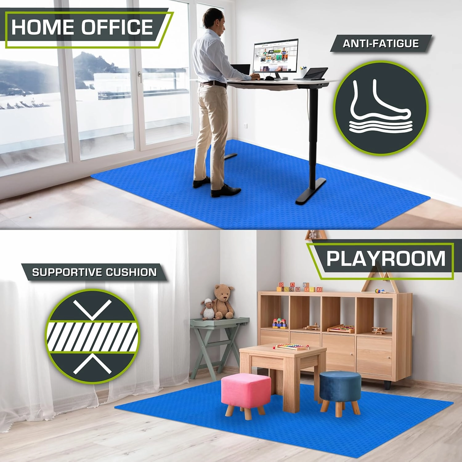 ProsourceFit Exercise Puzzle Mat 1-in, Checkered EVA Foam Floor Tiles w/ Non-Slip Texture, Gym Mat w/ Interlocking Foam Tiles for Adjustable Surface, Shock Absorbing, Waterproof Gym Flooring, Grey