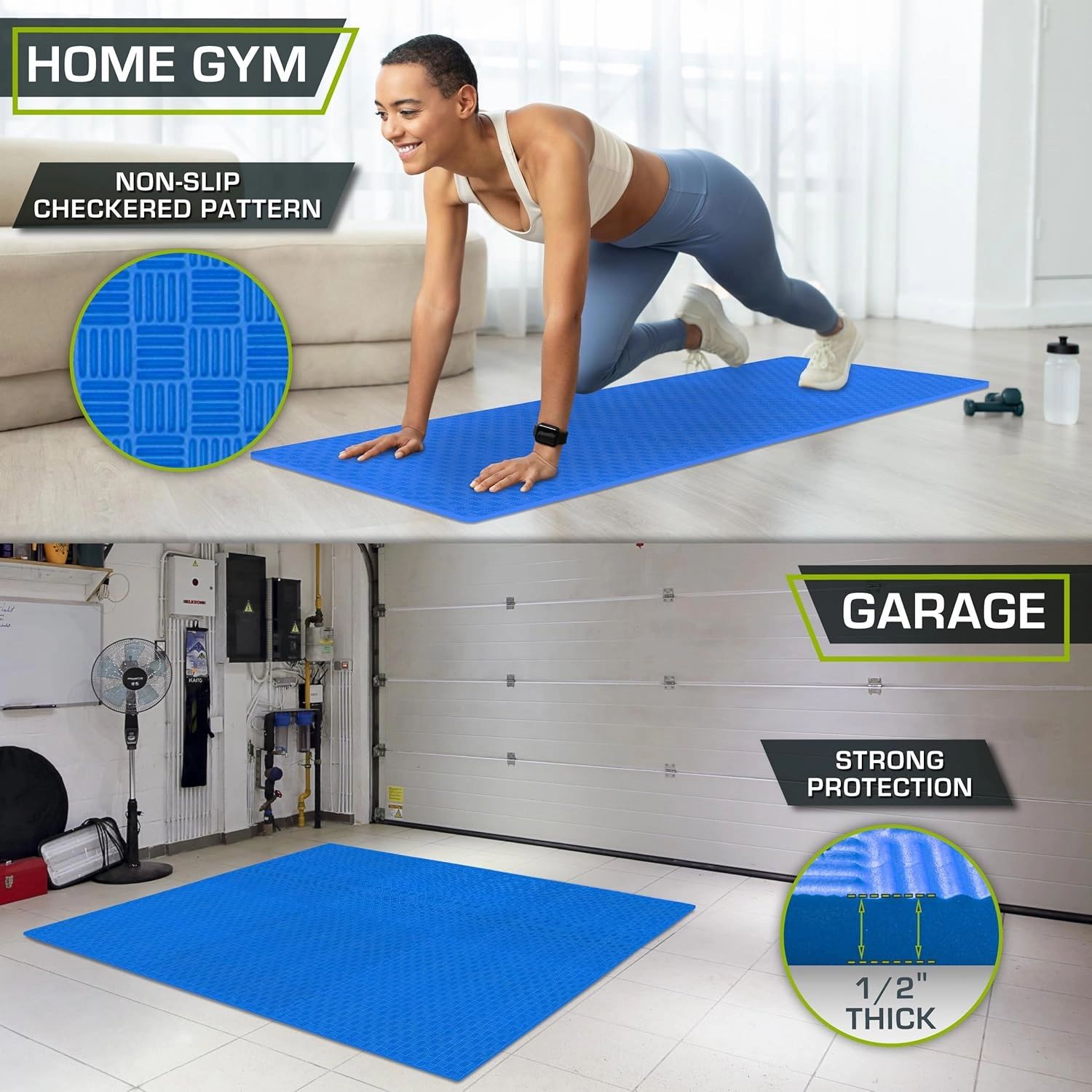 ProsourceFit Exercise Puzzle Mat 1-in, Checkered EVA Foam Floor Tiles w/ Non-Slip Texture, Gym Mat w/ Interlocking Foam Tiles for Adjustable Surface, Shock Absorbing, Waterproof Gym Flooring, Grey