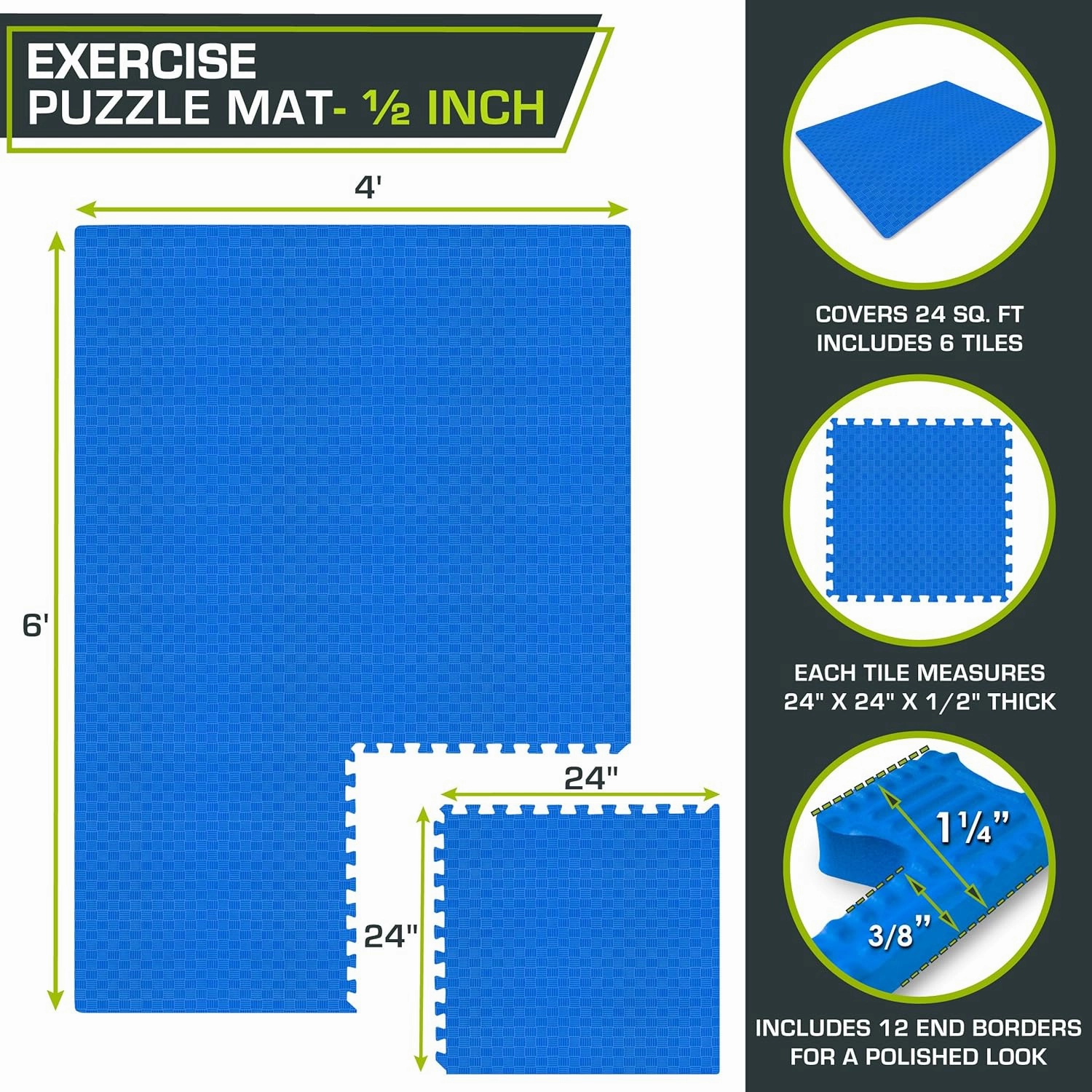 ProsourceFit Exercise Puzzle Mat 1-in, Checkered EVA Foam Floor Tiles w/ Non-Slip Texture, Gym Mat w/ Interlocking Foam Tiles for Adjustable Surface, Shock Absorbing, Waterproof Gym Flooring, Grey