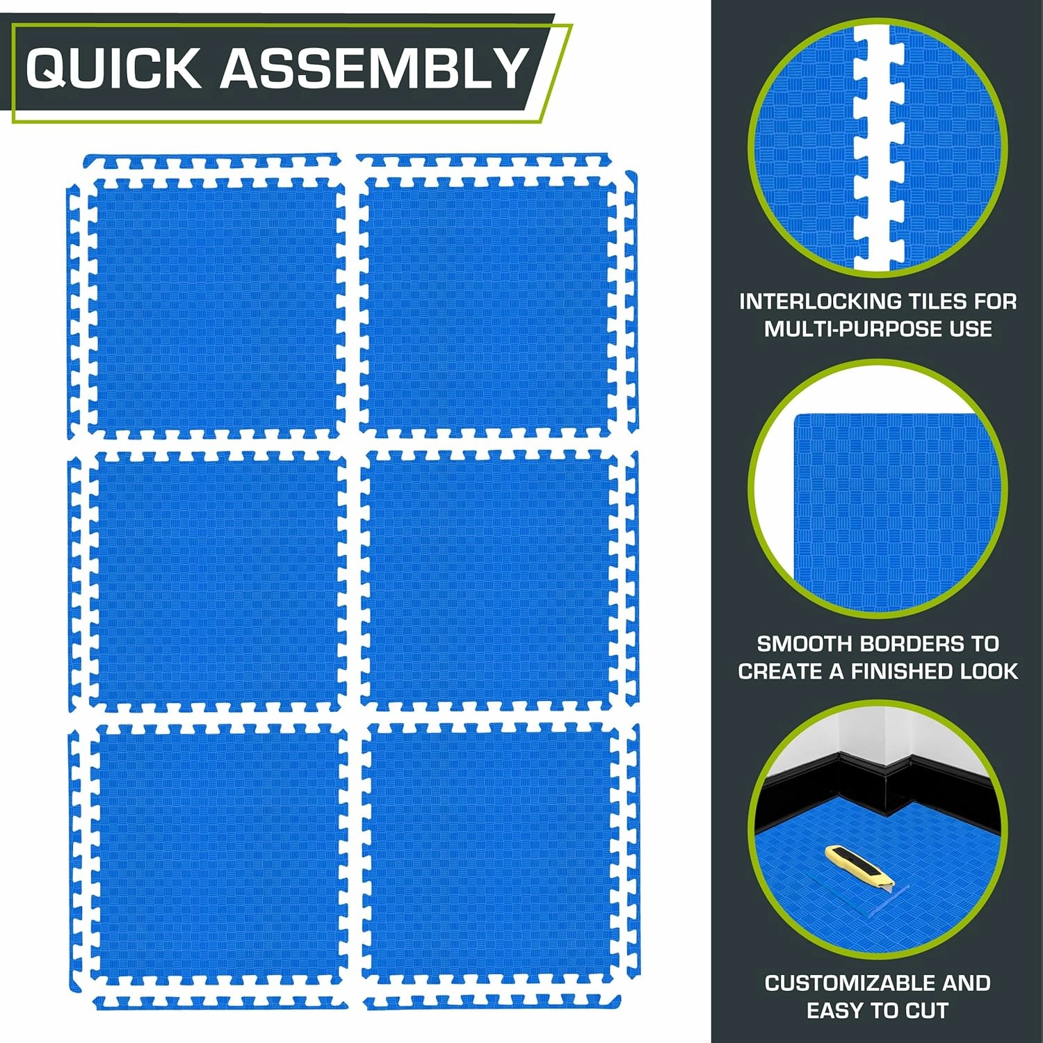 ProsourceFit Exercise Puzzle Mat 1-in, Checkered EVA Foam Floor Tiles w/ Non-Slip Texture, Gym Mat w/ Interlocking Foam Tiles for Adjustable Surface, Shock Absorbing, Waterproof Gym Flooring, Grey