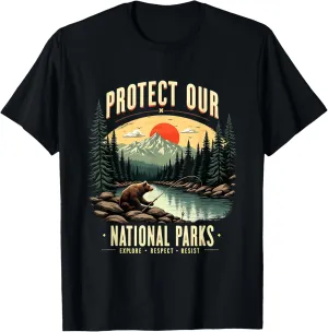 Protect National Parks Vintage Bear Wilderness Art Design T-Shirt