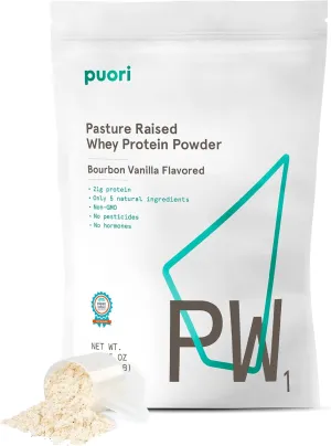 Puori Whey Protein Powder - Bourbon Vanilla - PW1 Pasture Raised, Grass-Fed & Non-GMO - 100% Natural and Pure for Muscle Growth - 21g Protein 1.98lbs - Gluten-Free