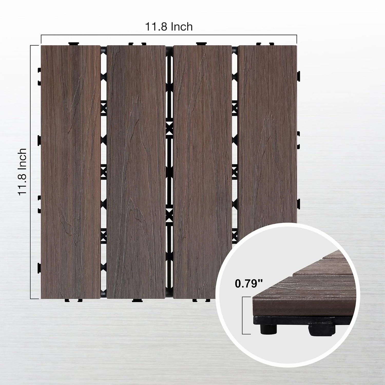 PURE ERA Wood Composite Interlocking Floor Deck Tiles Indoor Outdoor Use 12"x12" (10Pcs, 10 sq. Ft, Dark Brown Oak Wood Pattern) - Great Upgrade to Patio Backyard Pathway