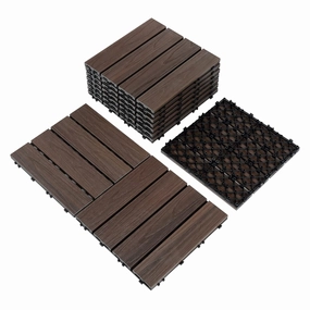 PURE ERA Wood Composite Interlocking Floor Deck Tiles Indoor Outdoor Use 12"x12" (10Pcs, 10 sq. Ft, Dark Brown Oak Wood Pattern) - Great Upgrade to Patio Backyard Pathway