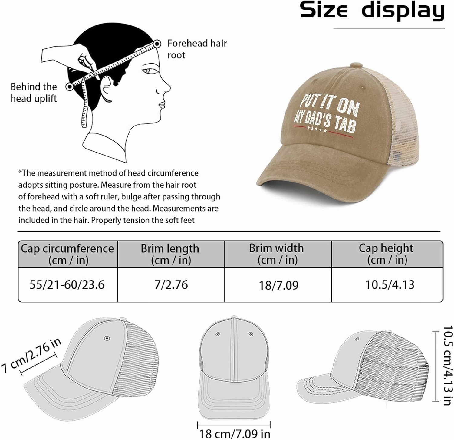 Put It On My Dad's Tab Hat Womens Retro Tennis Hats for Womens AllBlack Caps Cute for New Job