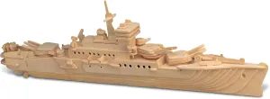 Puzzled 3D Puzzle Battleship Navy Ship Wood Craft Construction Kit Educational DIY Wooden Toy Assemble Model Unfinished Craft Hobby Navy Ship Puzzle to Build & Paint for Decoration 122 Pieces Pack