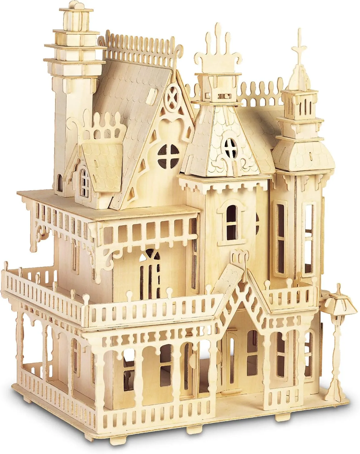 Puzzled 3D Puzzle Fantasy Villa Dollhouse Set Wood Craft Construction Model Kit, Fun Educational DIY Wooden Toy Assemble Unfinished Craft Hobby Puzzle to Build and Paint 238pcs Pack