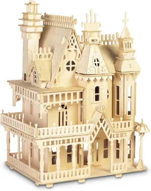 Puzzled 3D Puzzle Fantasy Villa Dollhouse Set Wood Craft Construction Model Kit, Fun Educational DIY Wooden Toy Assemble Unfinished Craft Hobby Puzzle to Build and Paint 238pcs Pack
