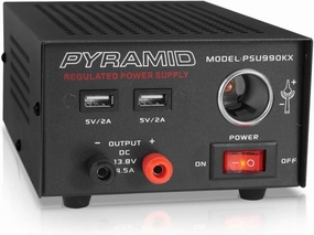 Pyramid Universal Compact Bench Power Supply - 7 Amp Regulated Home Lab Benchtop AC-Dc Converter Power Supply for CB Radio, HAM W/ 13.8 Volt Dc 120V AC Supply, Dual USB, Cigarette Lighter PSU990KX