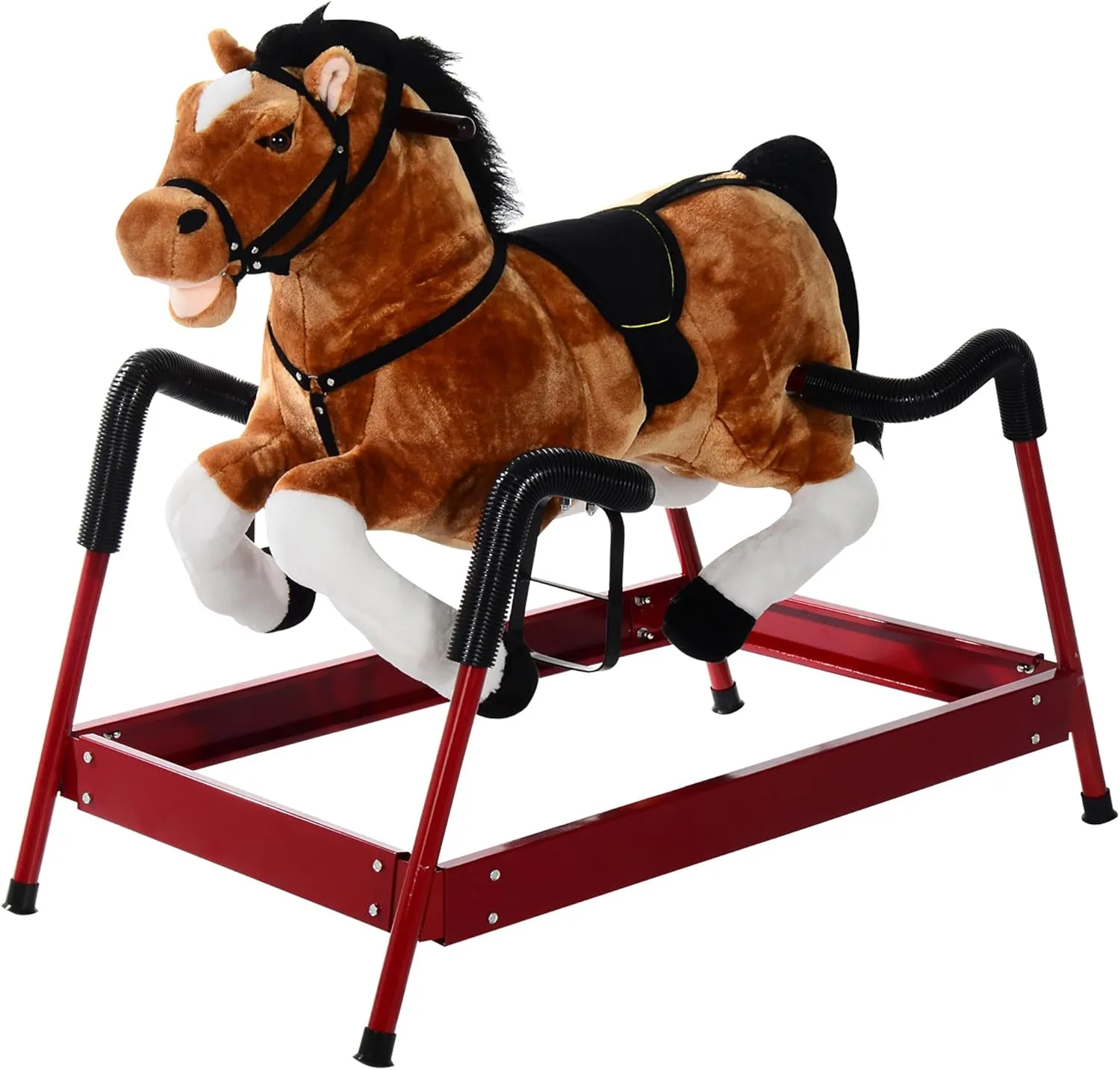 Qaba Durable Plush Toddlers Spring Rocking Horse, Bouncing Rocker Toy with Realistic Sounds