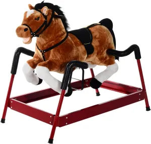 Qaba Durable Plush Toddlers Spring Rocking Horse, Bouncing Rocker Toy with Realistic Sounds