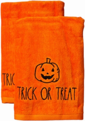 Rae Dunn Halloween Hand Towels Set of 2, (16" x 30") (Orange/Trick or Treat)