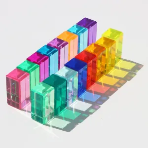 Rainbow Crystal Acrylic Strip Blocks Rectangle Stacking Gem Cubes for Kids - 16 Colors Educational Sensory Light Learning Toys (16PCS)