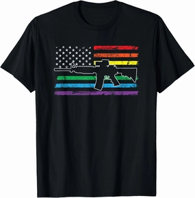 Rainbow Pro Gun American Flag LGBT Gay Pride AR15 Owner T-Shirt