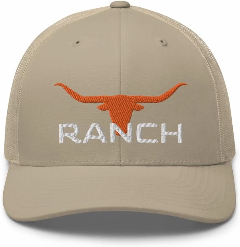Ranch Texas Orange Longhorn Western Trucker Hat Country Rodeo Cowboy Farm Embroidered Snapback Baseball Cap
