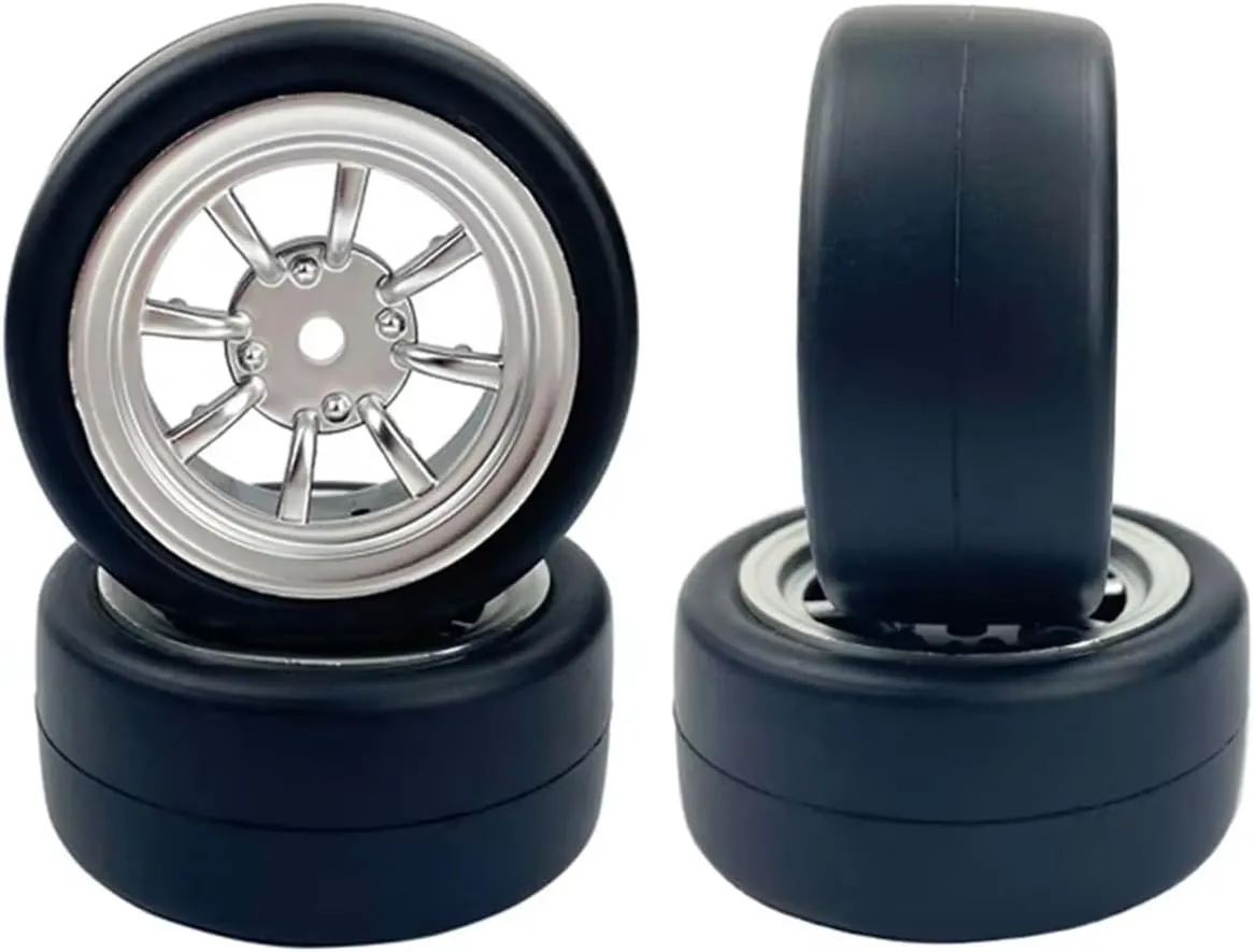 RC Car Accessories Compatible with WPL D12 D42 RC Car Spare Parts Accessories 4pcs Rubber Drift Tires Upgrade Wheel Hubs Rubber Soft Tires