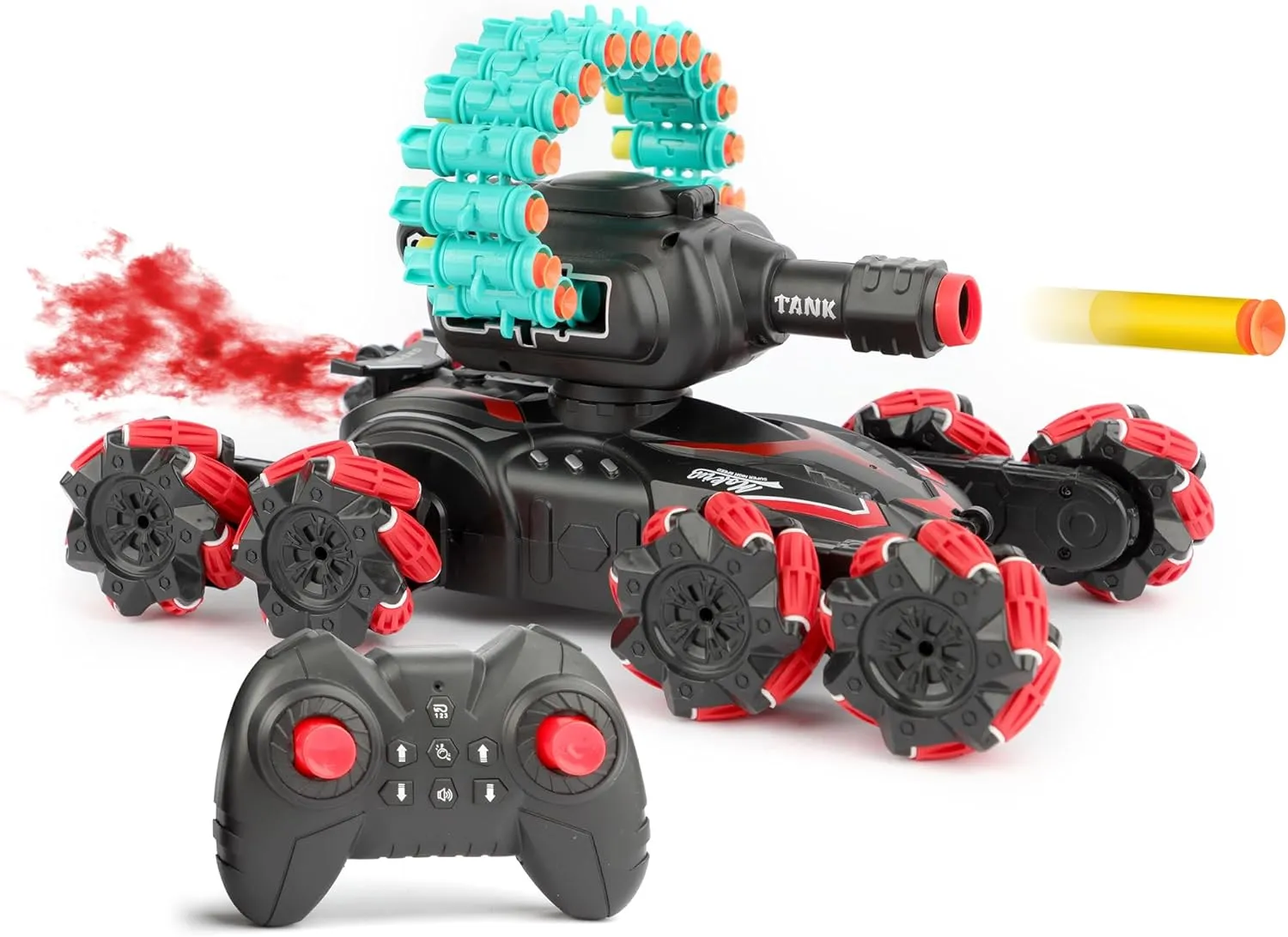 RC Dart Shooting Tank - Remote Control Battle Car with Shooting Turret - Motorized Robot Toy for Kids - Action Gift for Boys - RC Vehicle - Includes Nerf-Compatible Darts