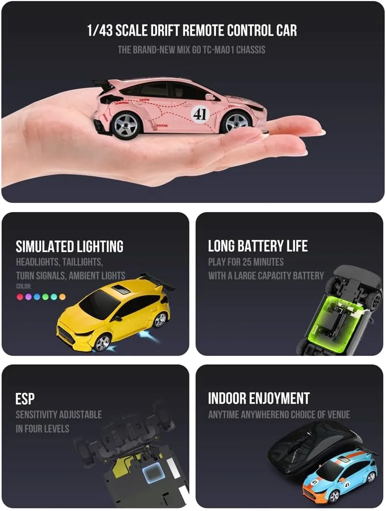 RC Mini Drift Car with Gyro & FPV Goggles Camera, 1/43 Scale 4WD Off-Road Climbing Car Electric 2.4G Romote Control Racing Vehicle for Adult - RTR/FPV Goggles Version