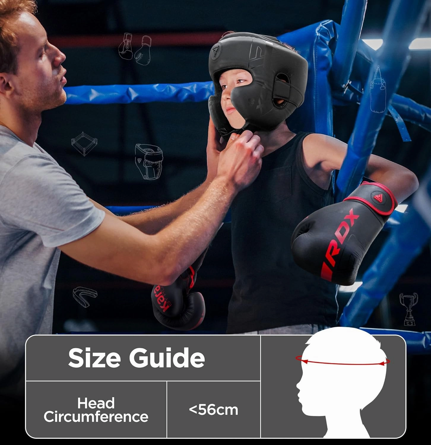 RDX Kids Boxing Headgear, MMA Training, Adjustable Padded Kara Muay Thai Juniors Head Gear, Kickboxing, Sparring, Martial Arts, Karate, Taekwondo Youth Girls Boys Helmet, Home Gym Workouts