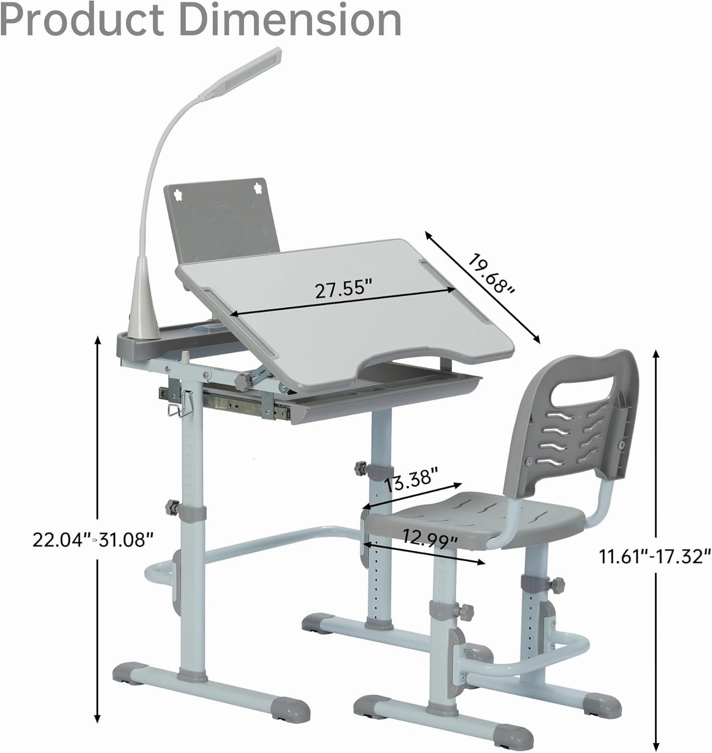 Real Relax Children's Adjustable Desk Set, Tiltable Desktop Girls Desk for Bedroom(Grey)