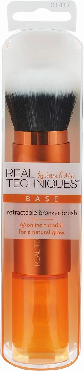 Real Techniques Cruelty Free Retractable Bronzer Brush; With Ultra Plush Custom Cut Synthetic Bristles and Extended Aluminum Ferrules to Build Coverage