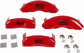 Red w/Black US Flag MGP Front Rear Disc Brake Caliper Cover Set - BuyAutoParts GA-O6503AN New