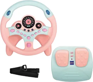 RedCrab Steering Wheels with Brake and Gas Pedals Toy for Kids,Simulated Driving for Toddlers with Light and Music, Pretend Driving Seat Toys, Baby Electric Early Learning Educational Toys (Pink)