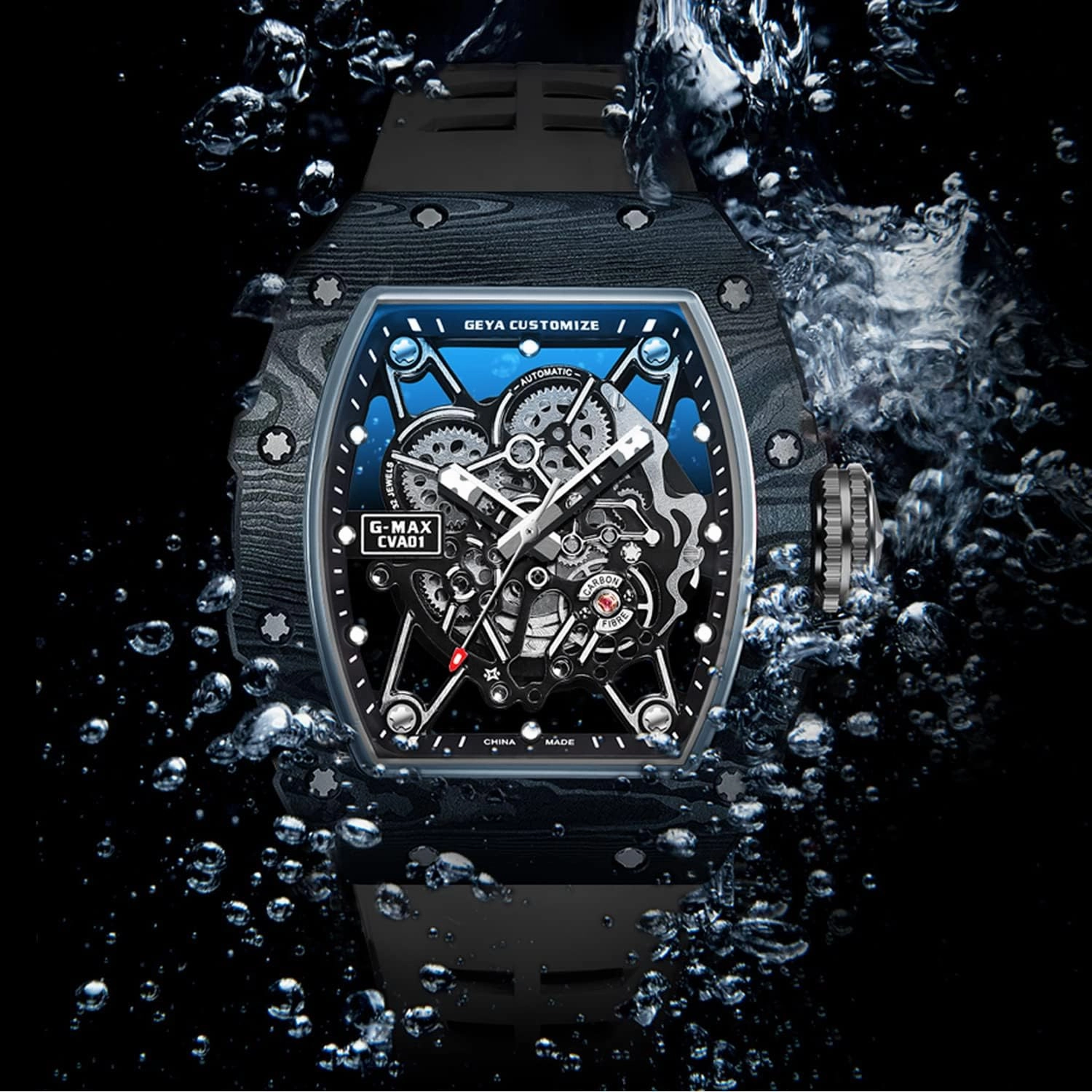 Redhai Automatic Mechanical Watch Skeleton Stainless 50M Waterproof Anti Shock Casual Diver Men Wrist Watch Sterling Watches Chronograph Analog Business Casual Fashion Adjustable Silicone Band