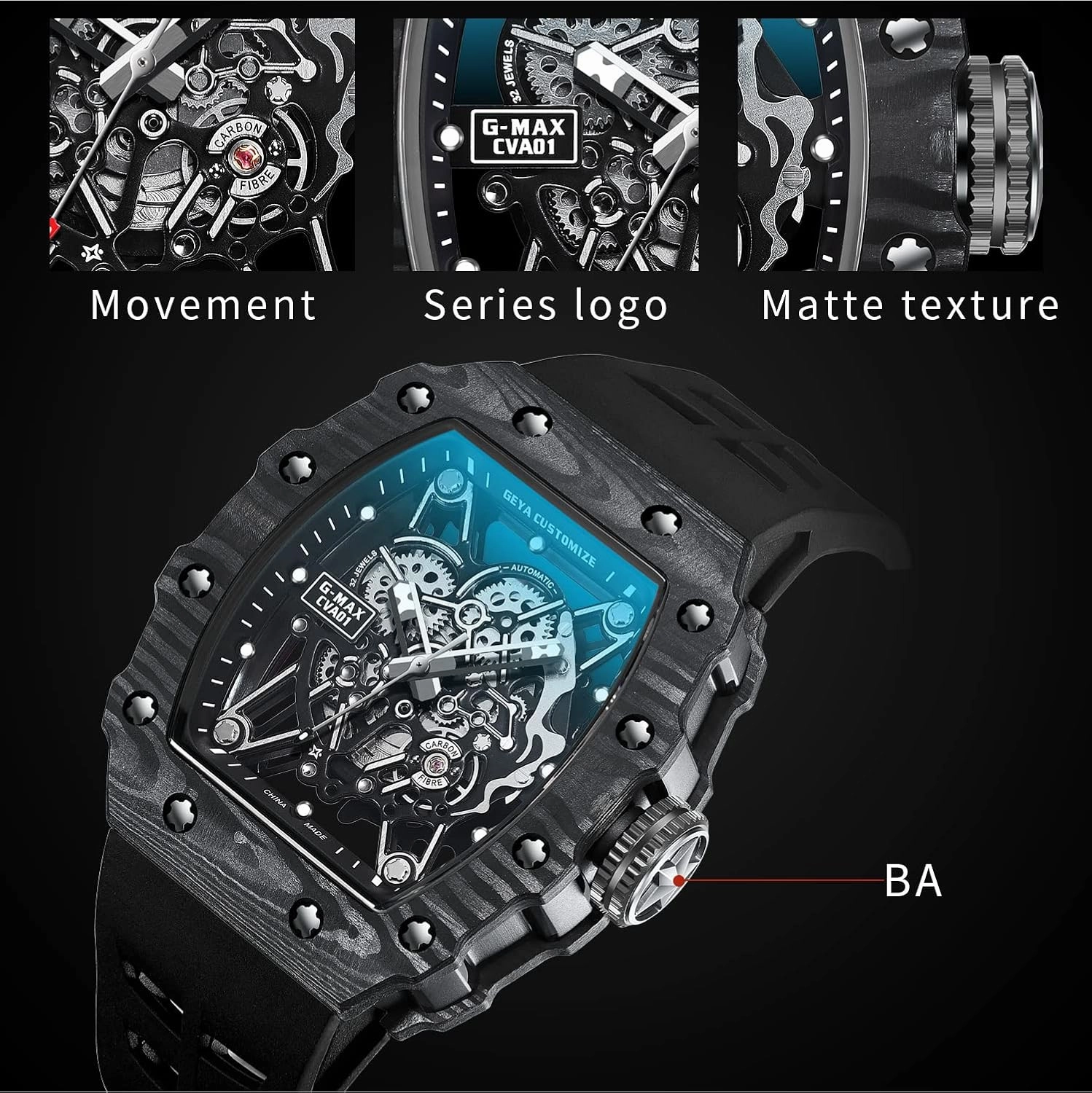 Redhai Automatic Mechanical Watch Skeleton Stainless 50M Waterproof Anti Shock Casual Diver Men Wrist Watch Sterling Watches Chronograph Analog Business Casual Fashion Adjustable Silicone Band