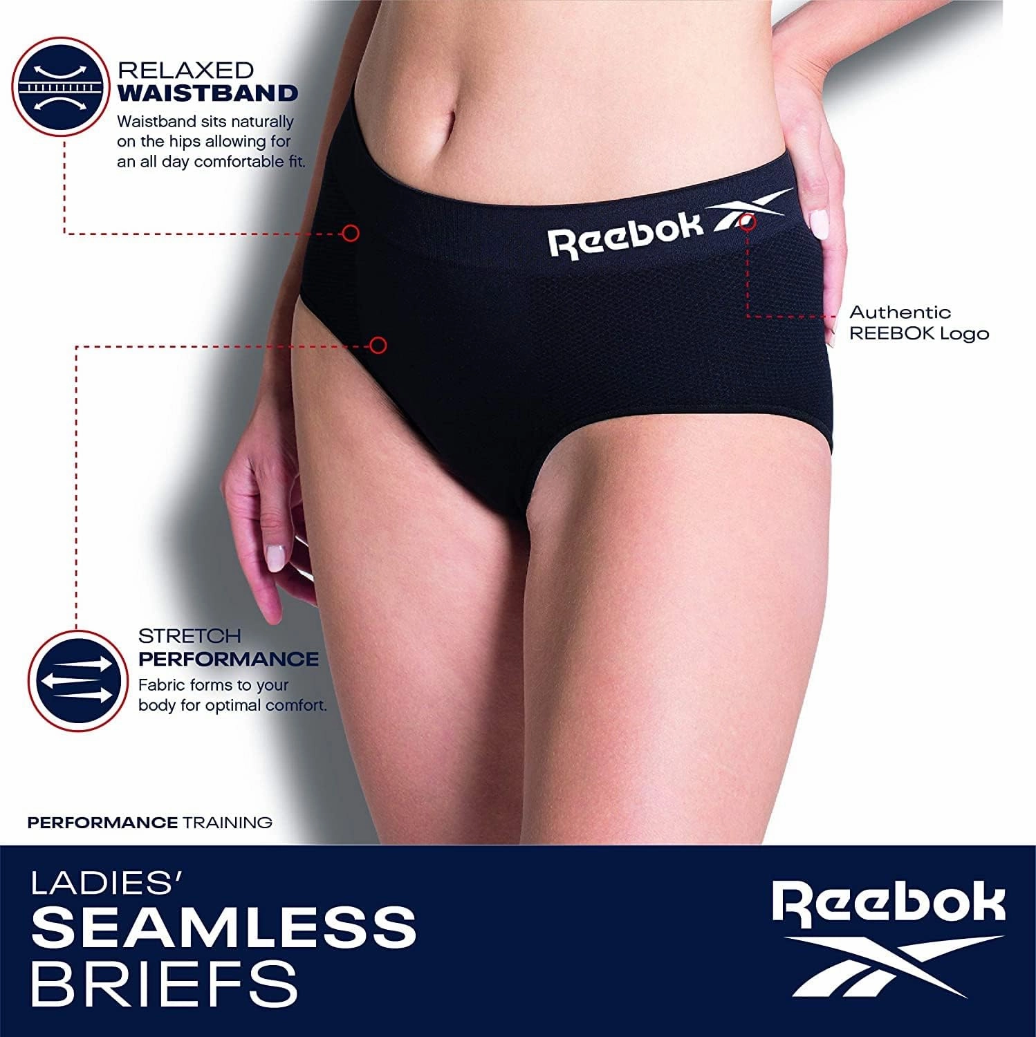Reebok Women's Briefs Underwear - 8 Pack Seamless Stretch Performance High Cut or Boy Shorts Panties for Women (Sizes: S-XL)