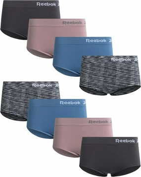 Reebok Women's Briefs Underwear - 8 Pack Seamless Stretch Performance High Cut or Boy Shorts Panties for Women (Sizes: S-XL)