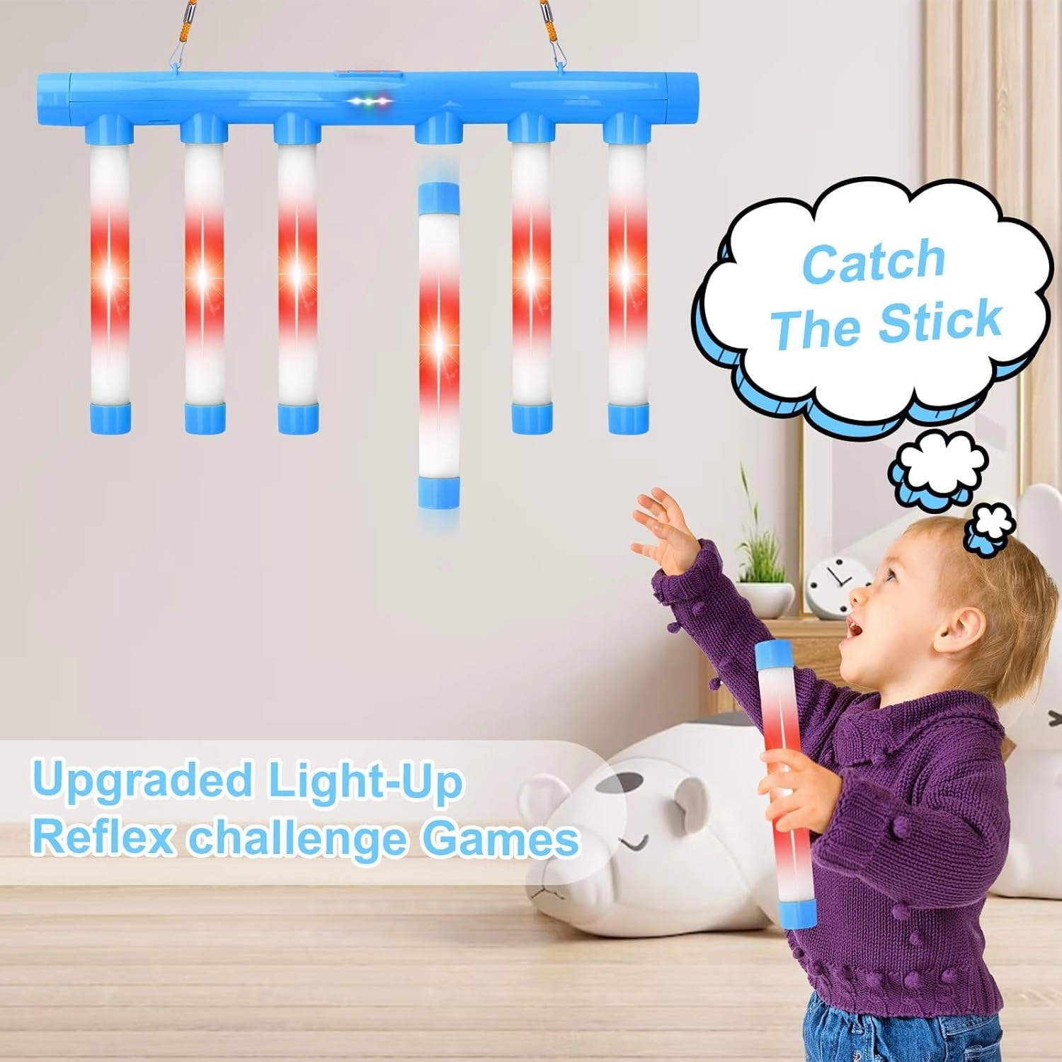 Reflex Game Catching Sticks Game, Drop Sticks Challenge Game Hand Eye Coordination Training Reaction Toy, Upgrade Remote Control 3 Adjustable Speed