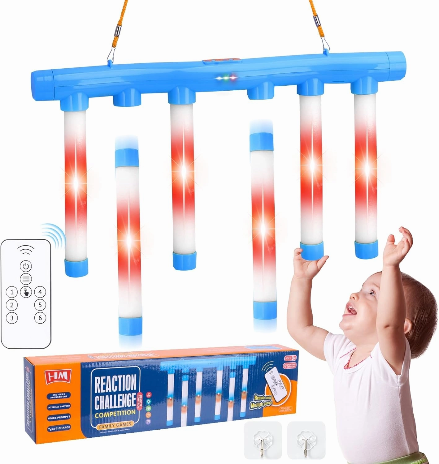 Reflex Game Catching Sticks Game, Drop Sticks Challenge Game Hand Eye Coordination Training Reaction Toy, Upgrade Remote Control 3 Adjustable Speed